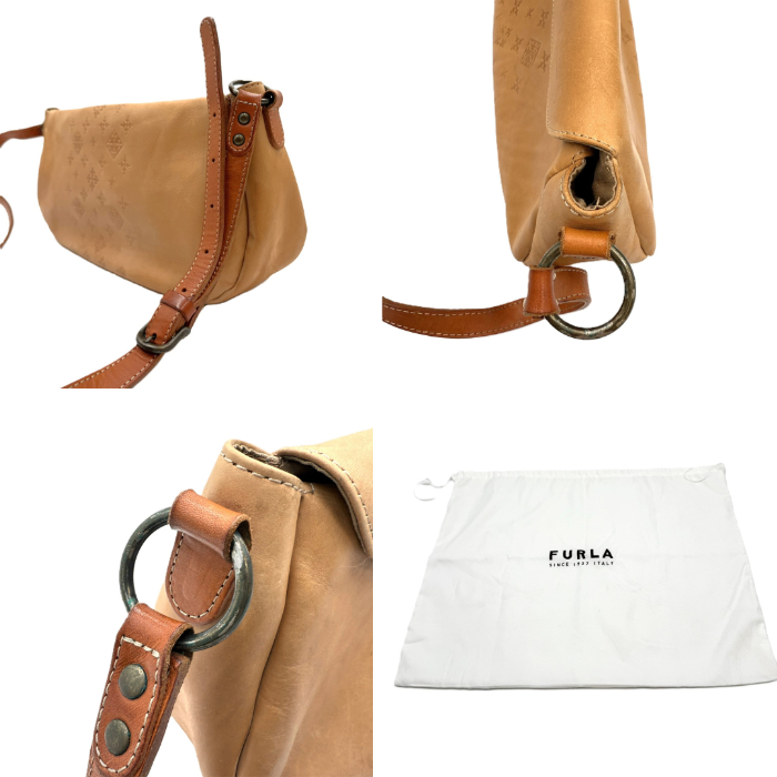 【中古】ラシット russet ショルダーバッグ レザー ロゴ柄 ヌメ革 おしゃれ ベージュ ライトブラウン i0710lq0176