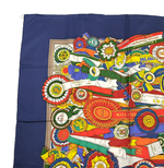 画像をギャラリービューアに読み込む, 【中古】グッチ GUCCI シルクスカーフ ネイビー ロゴ 花柄 大判 レディース i1207oq00365
