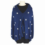 将图片加载到图库查看器，【中古】en recre アンレクレ カシミヤ100％ 星柄 ポンチョ ニット ネイビー i1229m0034
