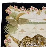 将图片加载到图库查看器，【中古】Salvatore Ferragamo サルヴァトーレフェラガモ スカーフ 大判 シルク ヒョウ柄 トロピカル ボタニカル ブラック系 i0907oq01640
