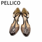 画像をギャラリービューアに読み込む, 【中古】ペリーコ PELLICO パンプス ストラップ付き 切替デザイン ブラウン ダークブラウン j0902o0117
