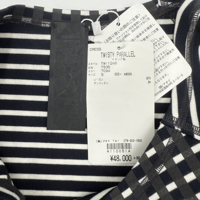 【中古】アオイ aoi 半袖チュニック ワンピース チェック ボーダー マルチ柄 タグ付き ブラック ホワイト i0515n0133