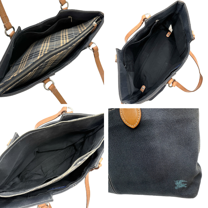 【中古】バーバリー BURBERRY トートバッグ 無地 チェック柄 キャンパス生地 インナーバッグ ネイビー ベージュ i0710lq01222