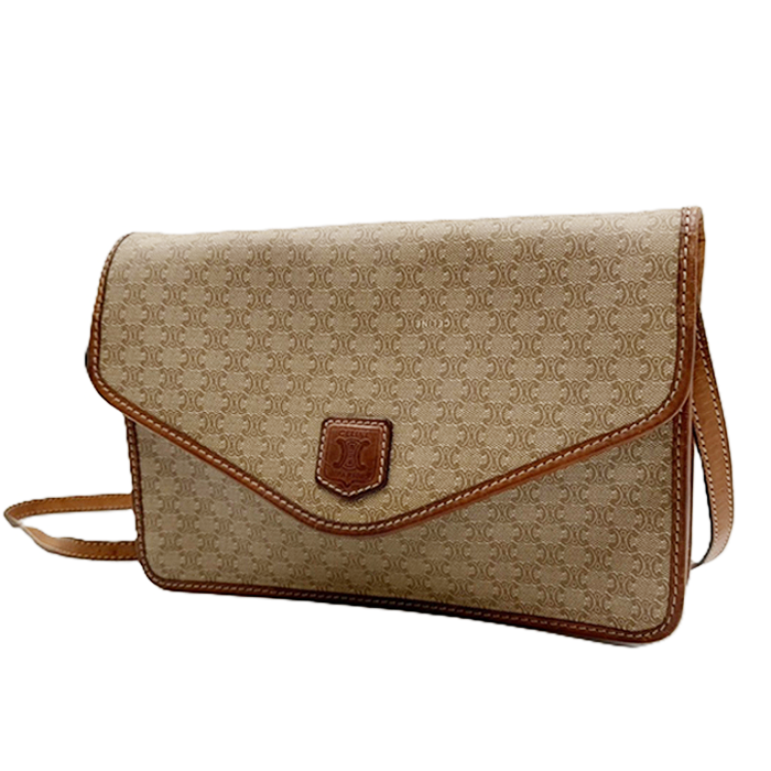 【中古】CELINE セリーヌ マカダム柄 ショルダーバッグ ベージュ ヴィンテージ 斜めがけ i0922lq00144