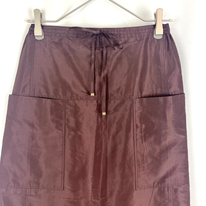 【中古】ドゥロワー Drawer シルクタフタギャザースカート ウエストゴム シルク100％ 光沢 ブラウン系 あずき色 h0521y011