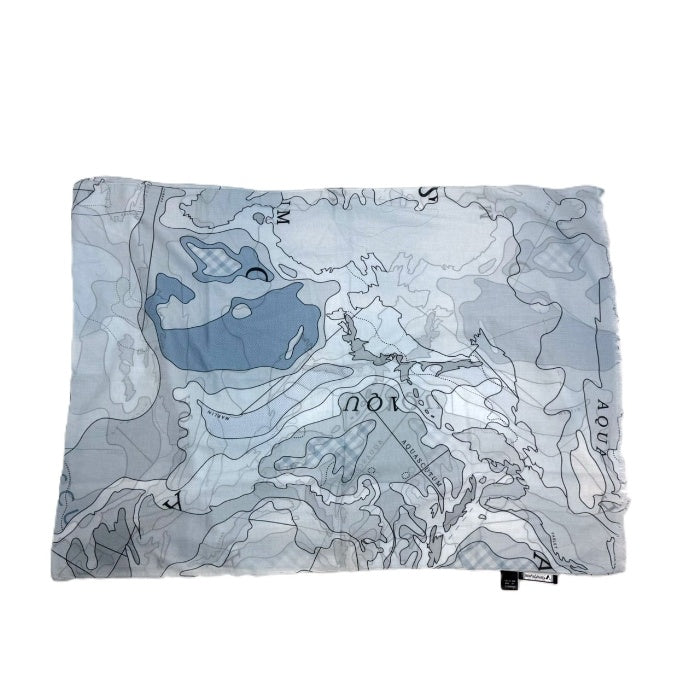 【中古】アクアスキュータム Aquascutum ストール 地図柄 コットン 透け感 薄手 ライトブルー系 i0727tq0093