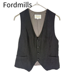 画像をギャラリービューアに読み込む, 【中古】フォードミルズ Fordmills ストライプベスト ジレ 麻 リネン j0902o0134
