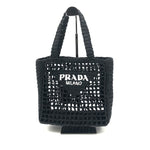 Load image into Gallery viewer, 【中古】プラダ PRADA ラフィアバッグ クロシェ トートバッグ メッシュ ロゴ刺しゅう 新品 未使用 ブラック 黒 i0305bq0011122

