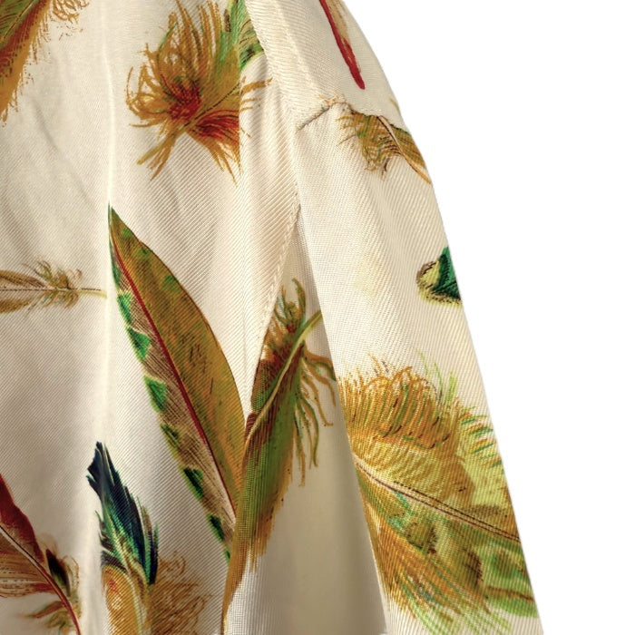 【中古】エルメス HERMES シルクブラウス PLUMES 長袖 羽 フェザー柄 上質 アイボリー ブラウン系 i0627aq011220