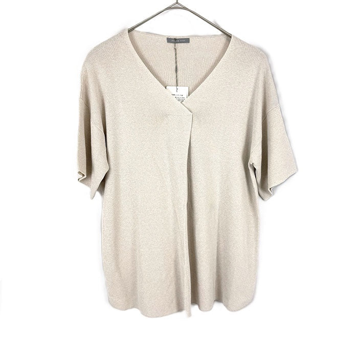 【中古】セオリーリュクス Theory luxe Vネック半袖ニット サマーニット 薄手 落ち感 ライトベージュ i0807n0148