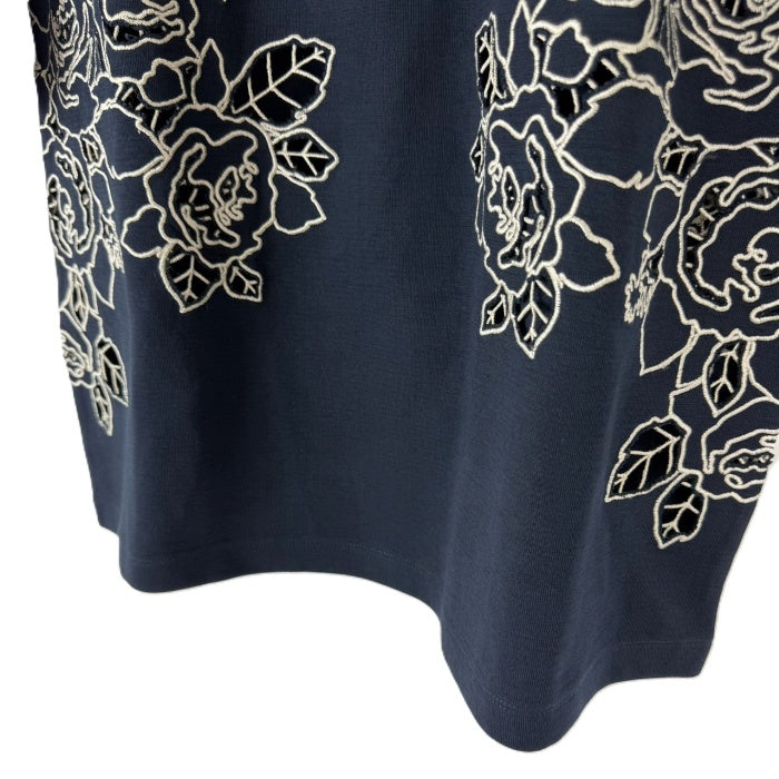 【中古】カルヴェン CARVEN カットソー 5分袖 レース くり抜き コットン チュニック ネイビー 紺 i0818n0034