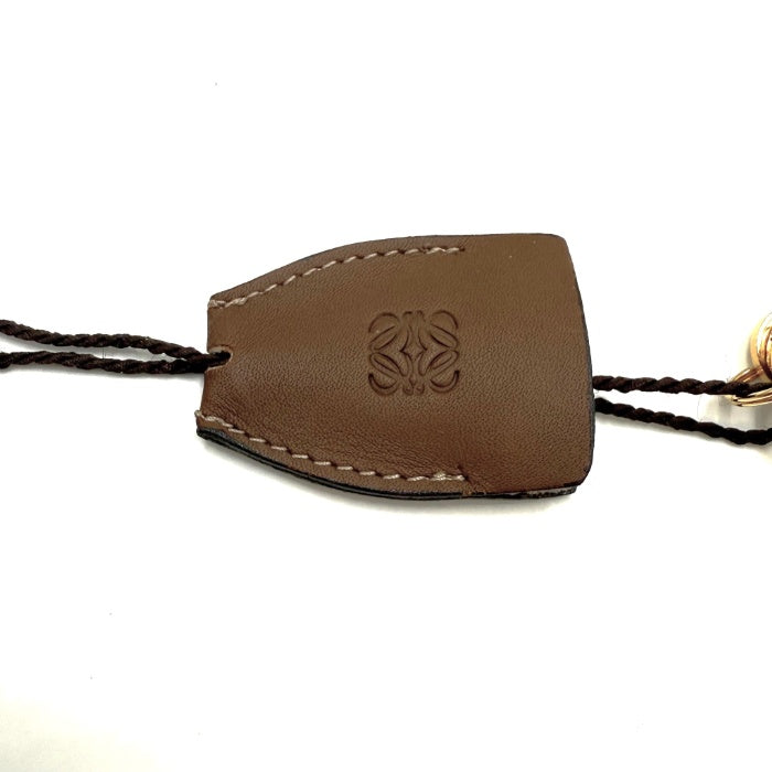 【中古】ロエベ LOEWE カデナ 南京錠 カギ チャーム パドロック レザー ブラウン ゴールド i0601oq01332