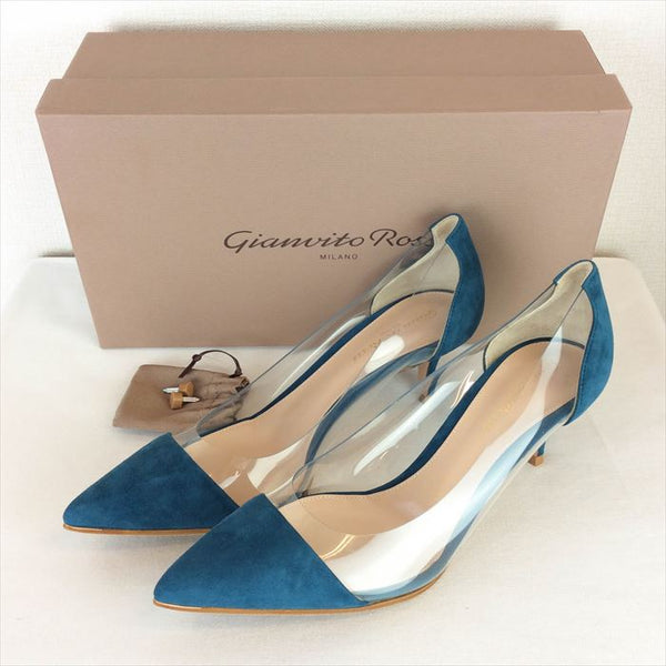 中古】ジャンヴィトロッシ GIANVITO ROSSI パンプス ブルー クリア素材