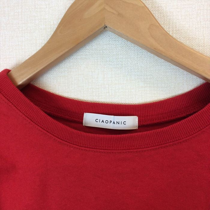 【中古】チャオパニック CIAOPANIC Tシャツ 赤 レッド ボリューム袖 共布ベルト付き E1014N014-E1025