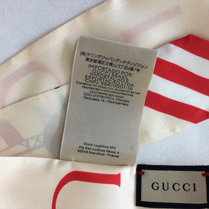 中古】グッチ GUCCI ミニスカーフ 赤白 タイ ツイリー 箱付き