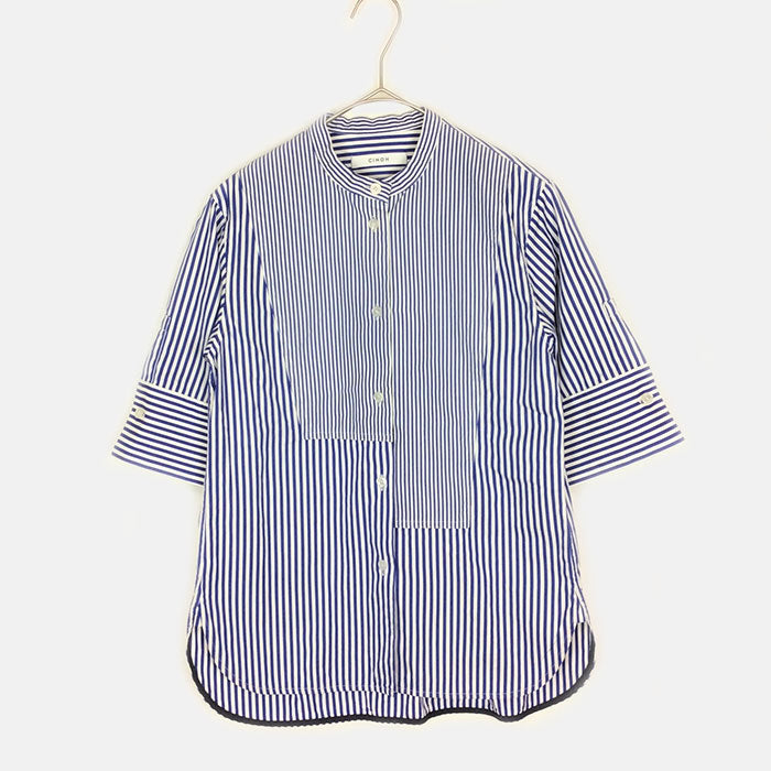 CINOH ストライプ切り替えシャツシャツ/ブラウス(半袖/袖なし)