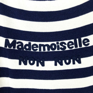 【中古】マドモアゼルノンノン Mademoiselle NONNON ボーダーニットワンピース 半袖 ロゴワッペン ネイビー×ホワイト f1012m022-0904