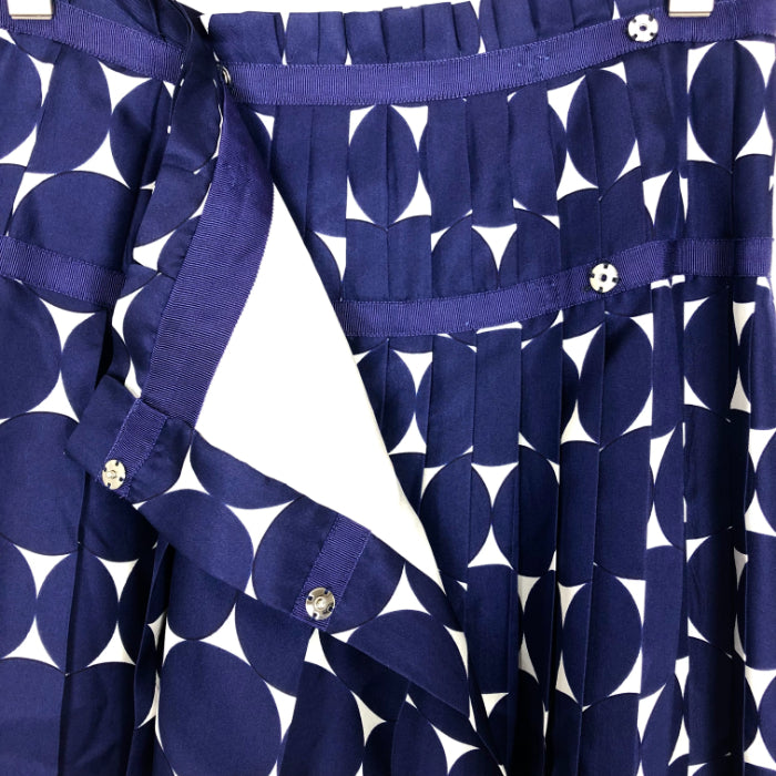 【中古】ドゥロワー Drawer ドットプリントプリーツスカート ラップスカート 幾何学模様 シルク ネイビー 白 g1023t006-1121