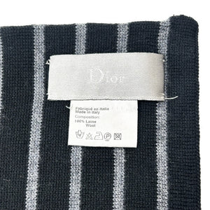 【中古】ディオール Dior ボーダーロングマフラー ニットマフラー ブラック グレー 黒 灰色 g1218lq02911