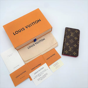 【中古】ルイヴィトン LOUIS VUITTON モノグラム iPhoneケース 手帳型 二つ折り ピンク g0620wq111-70m