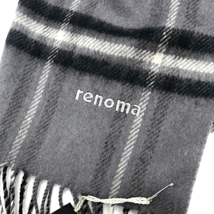 【中古】レノマ renoma マフラー モノトーンチェック スリム ロゴ刺繍 グレー系 ウール g0620wq027-1116