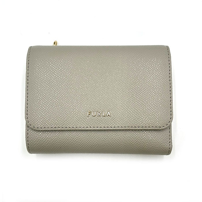 【中古】フルラ FURLA コンパクトウォレット 蓋つき二つ折り財布 グレージュ g1221lq02716